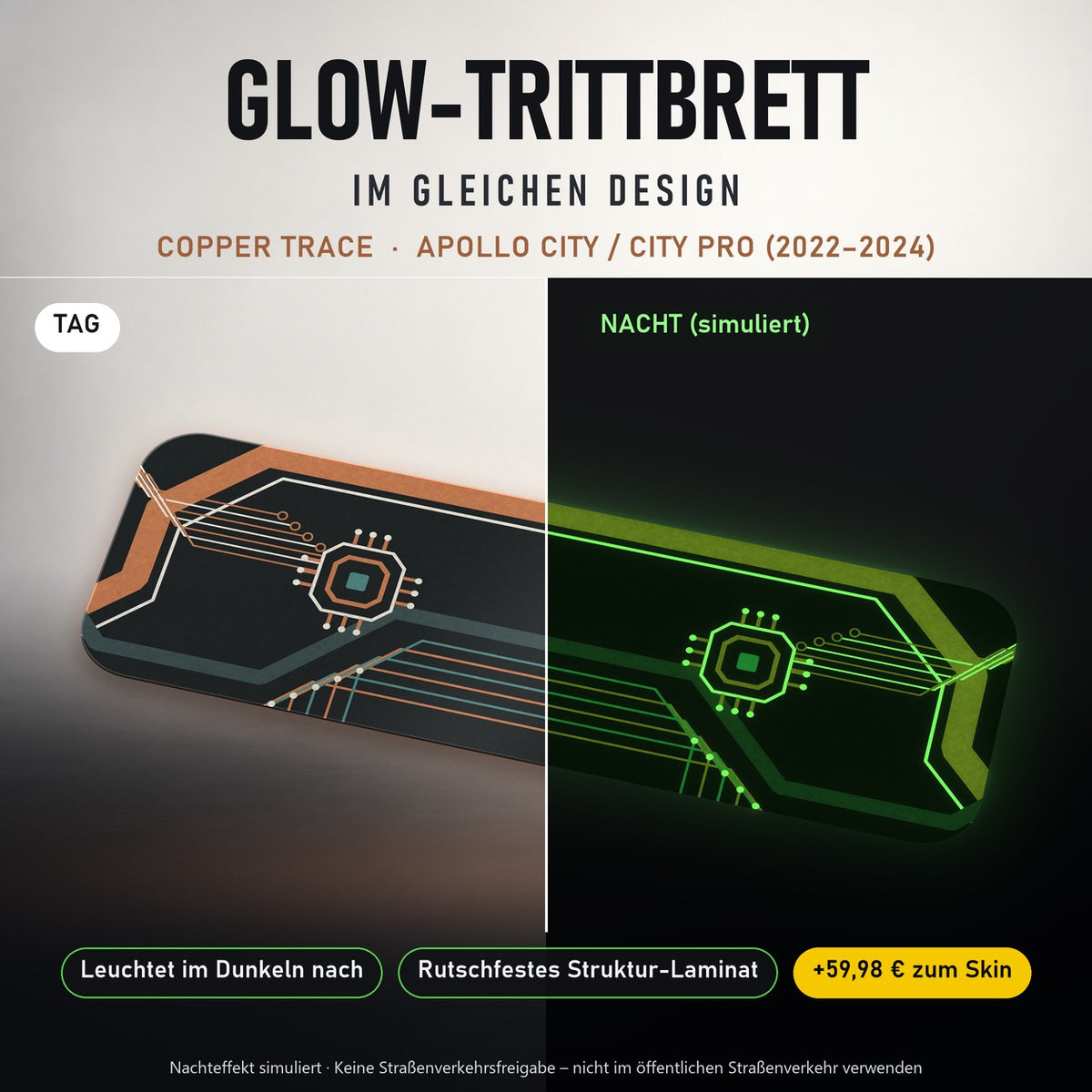Glow-Trittbrett – COPPER TRACE, Tag/Nacht