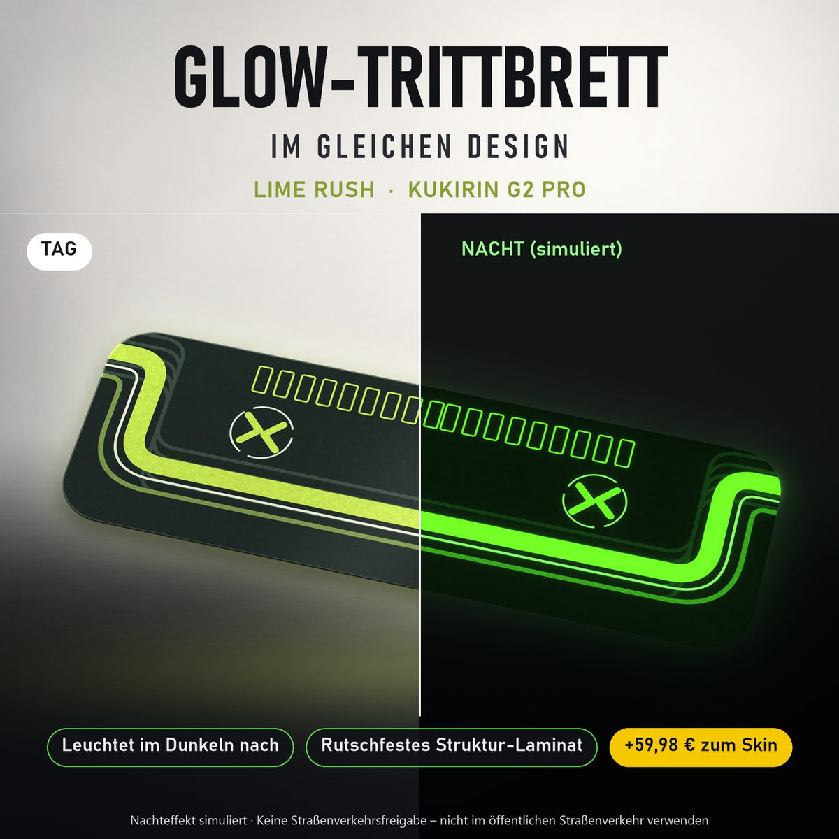 Glow-Trittbrett – LIME RUSH, Tag/Nacht