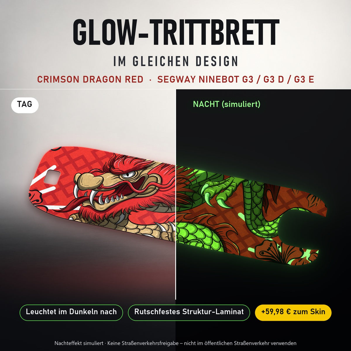 Glow-Trittbrett – CRIMSON DRAGON RED, Tag/Nacht