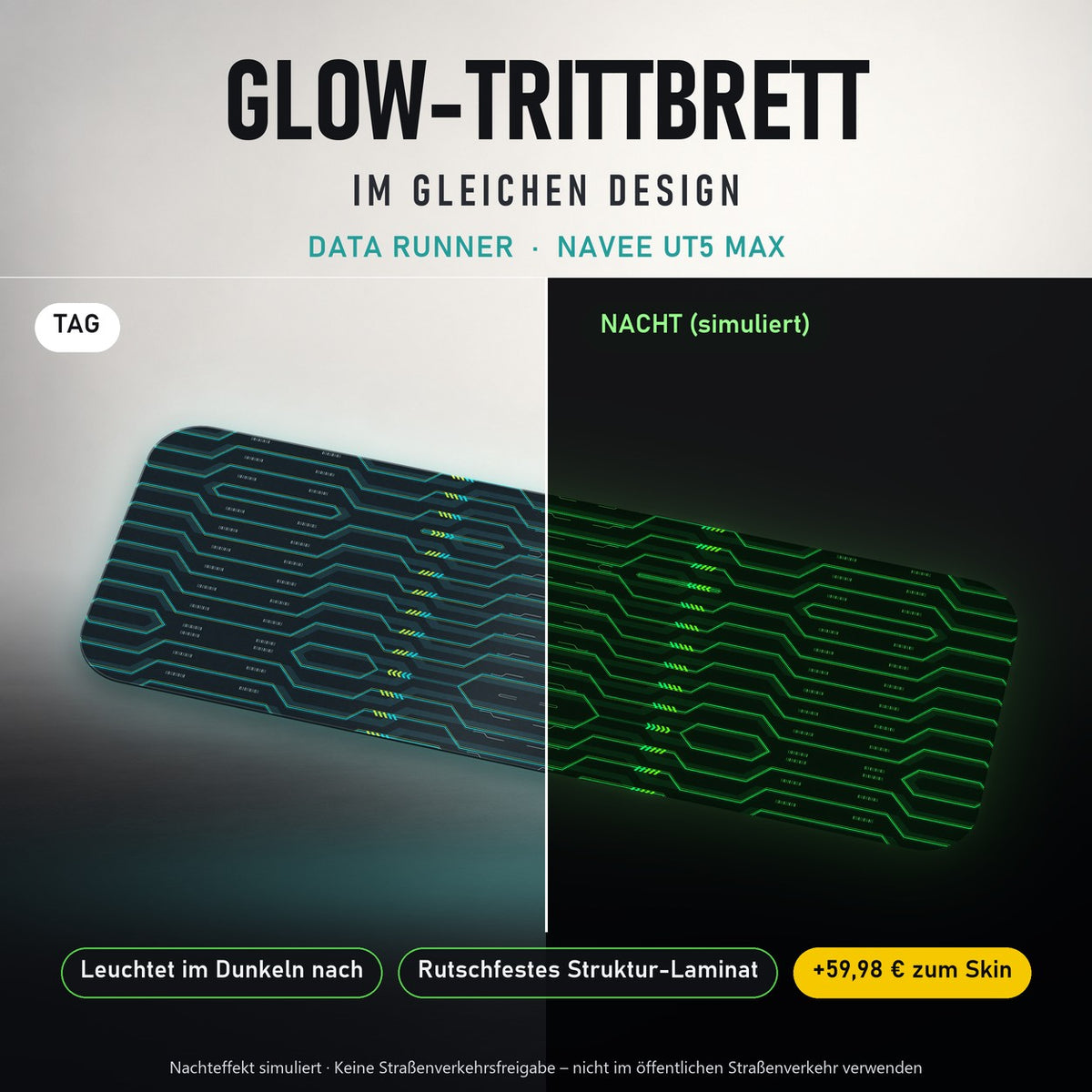 Glow-Trittbrett – DATA RUNNER, Tag/Nacht