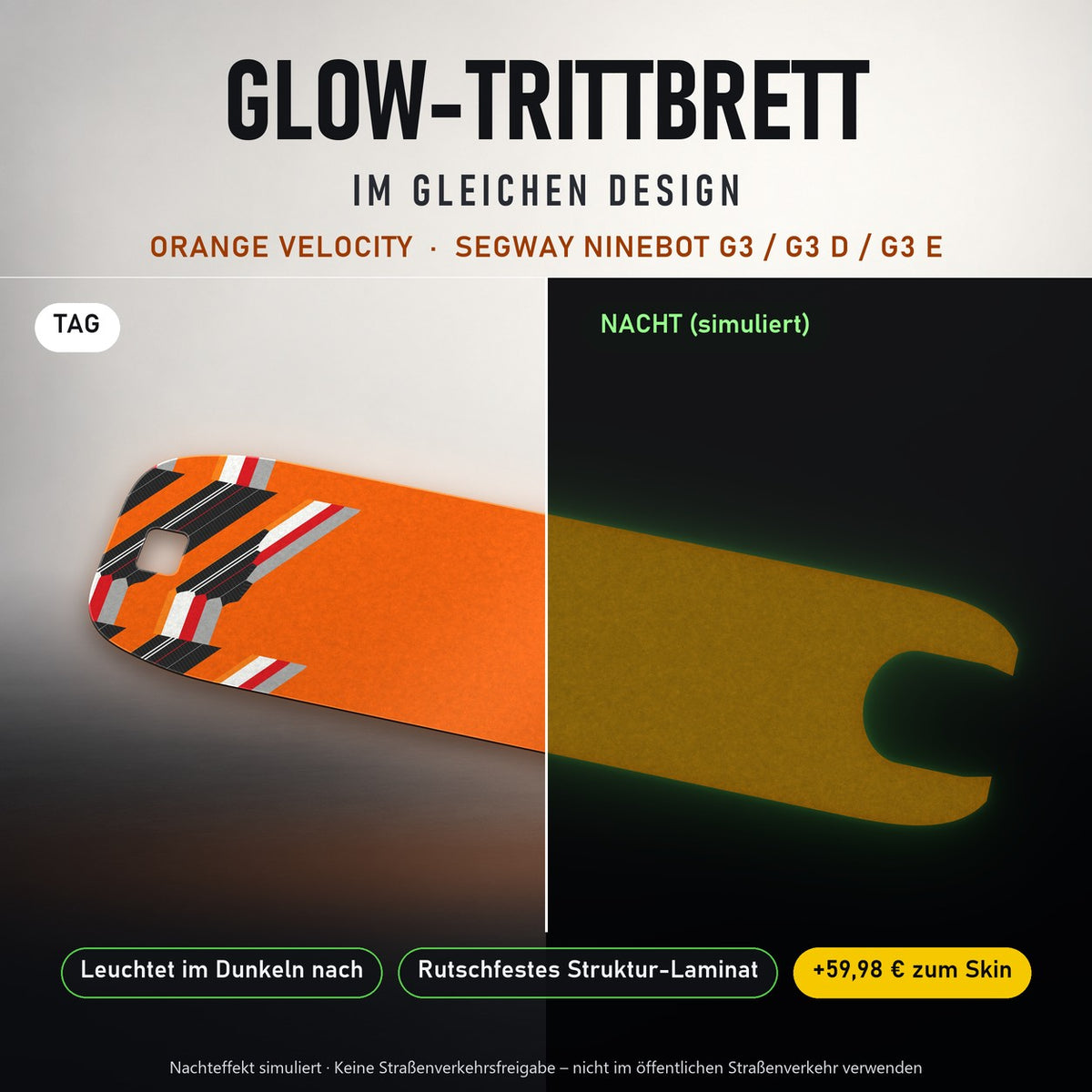 Glow-Trittbrett – ORANGE VELOCITY, Tag/Nacht