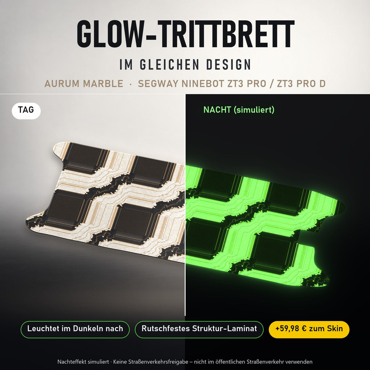 Glow-Trittbrett – AURUM MARBLE, Tag/Nacht