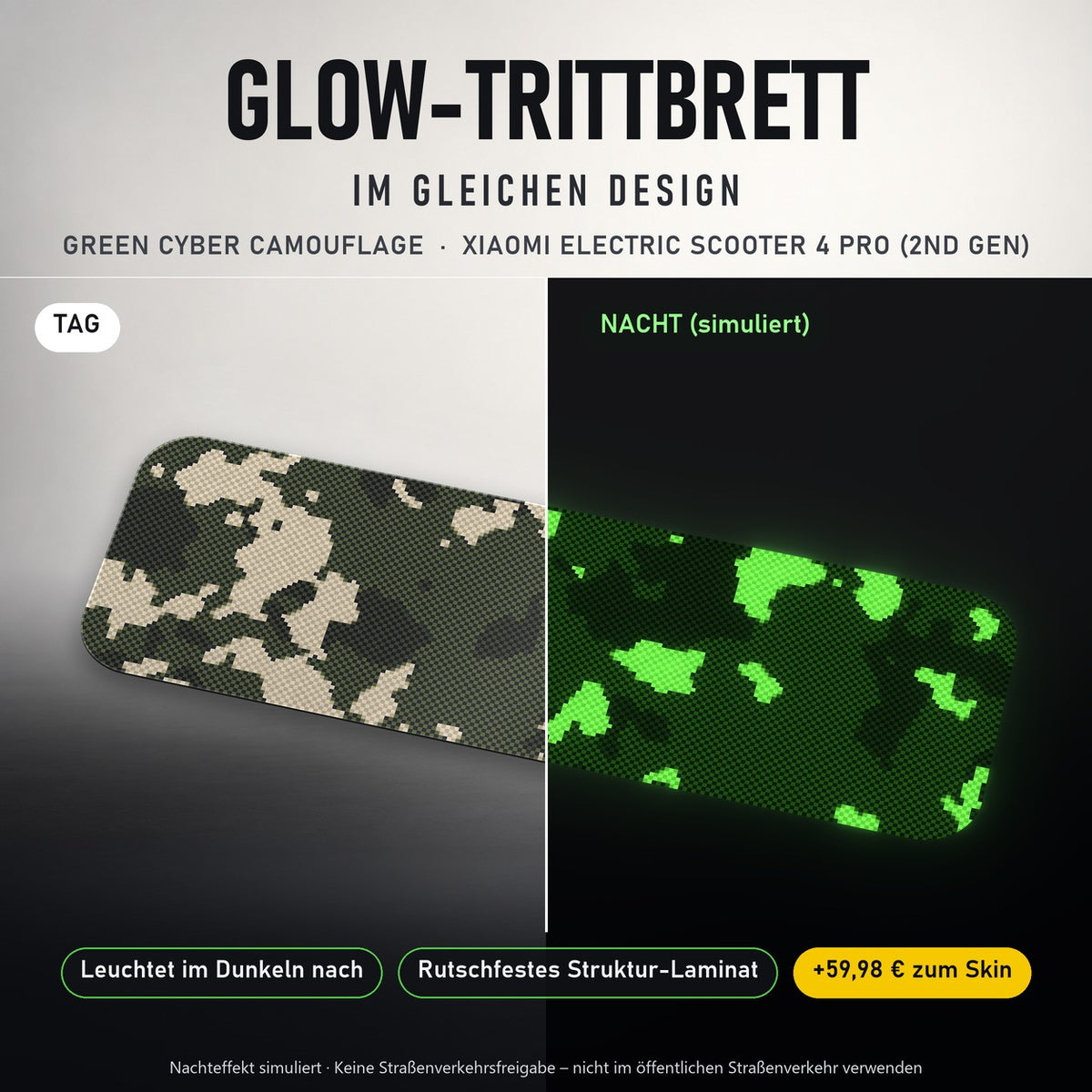 Glow-Trittbrett – GREEN CYBER CAMOUFLAGE, Tag/Nacht