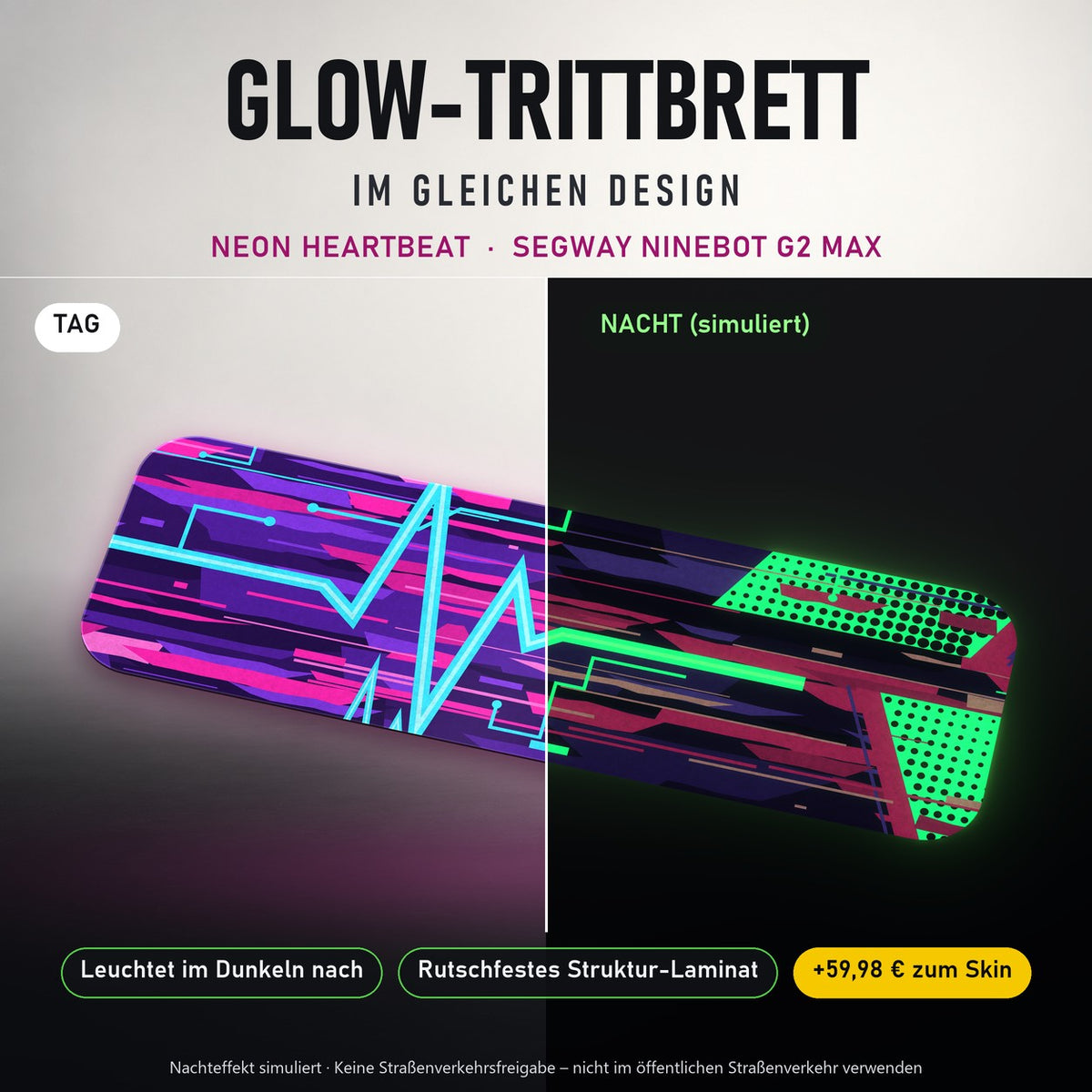 Glow-Trittbrett – NEON HEARTBEAT, Tag/Nacht