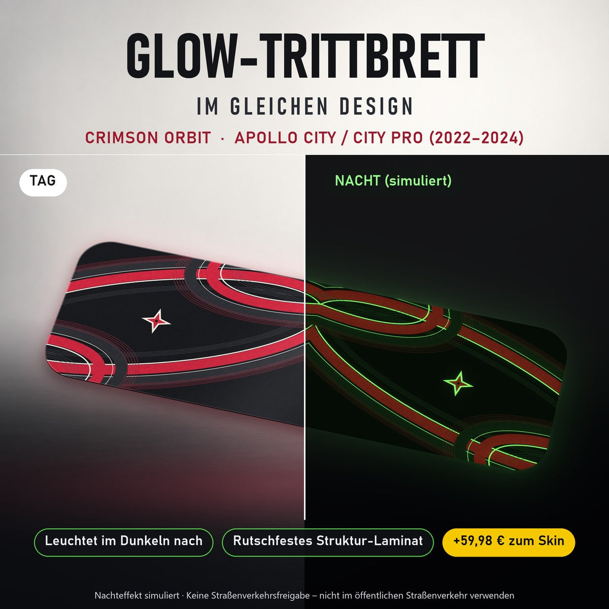 Glow-Trittbrett – CRIMSON ORBIT, Tag/Nacht