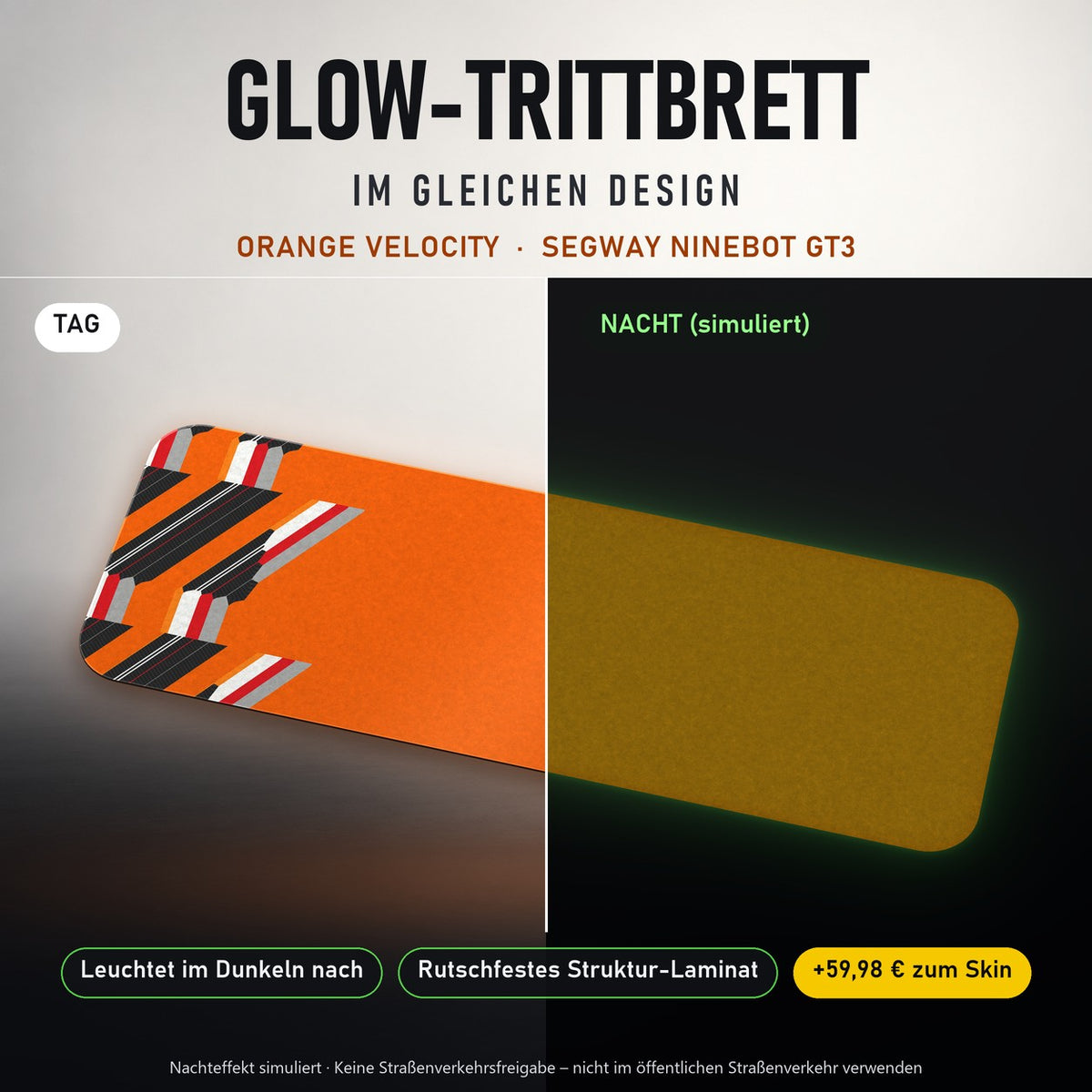 Glow-Trittbrett – ORANGE VELOCITY, Tag/Nacht