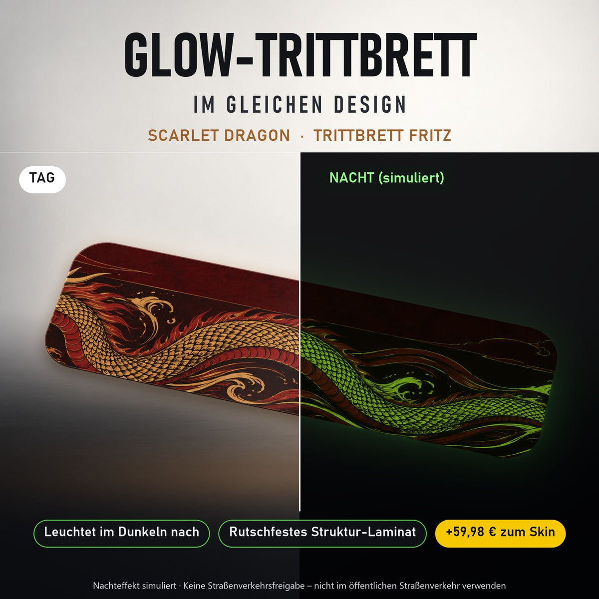 Glow-Trittbrett – SCARLET DRAGON, Tag/Nacht