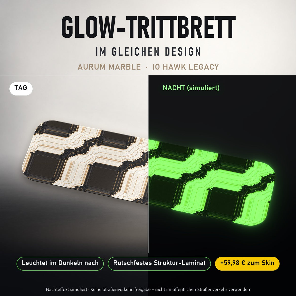 Glow-Trittbrett – AURUM MARBLE, Tag/Nacht