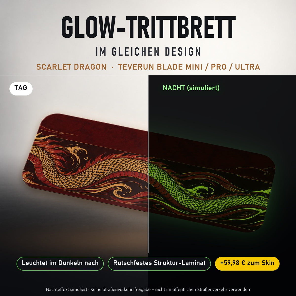 Glow-Trittbrett – SCARLET DRAGON, Tag/Nacht