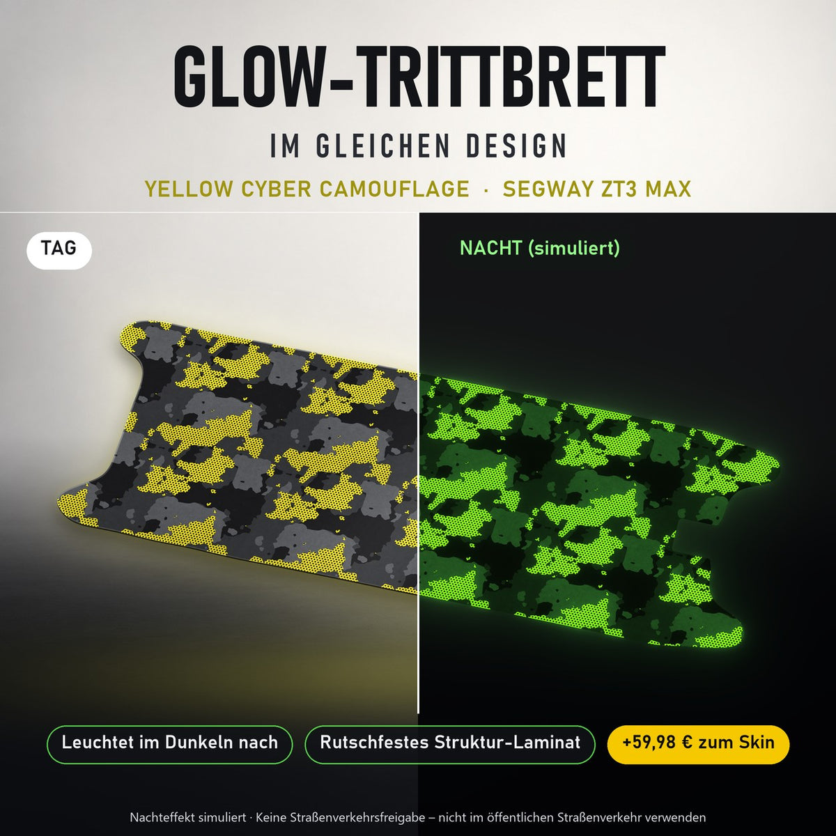 Glow-Trittbrett – YELLOW CYBER CAMOUFLAGE, Tag/Nacht