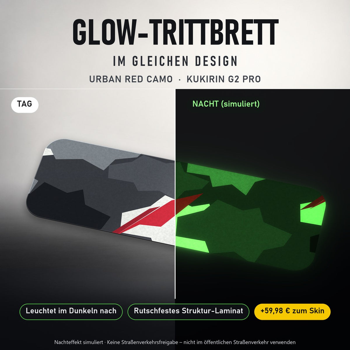 Glow-Trittbrett – URBAN RED CAMO, Tag/Nacht
