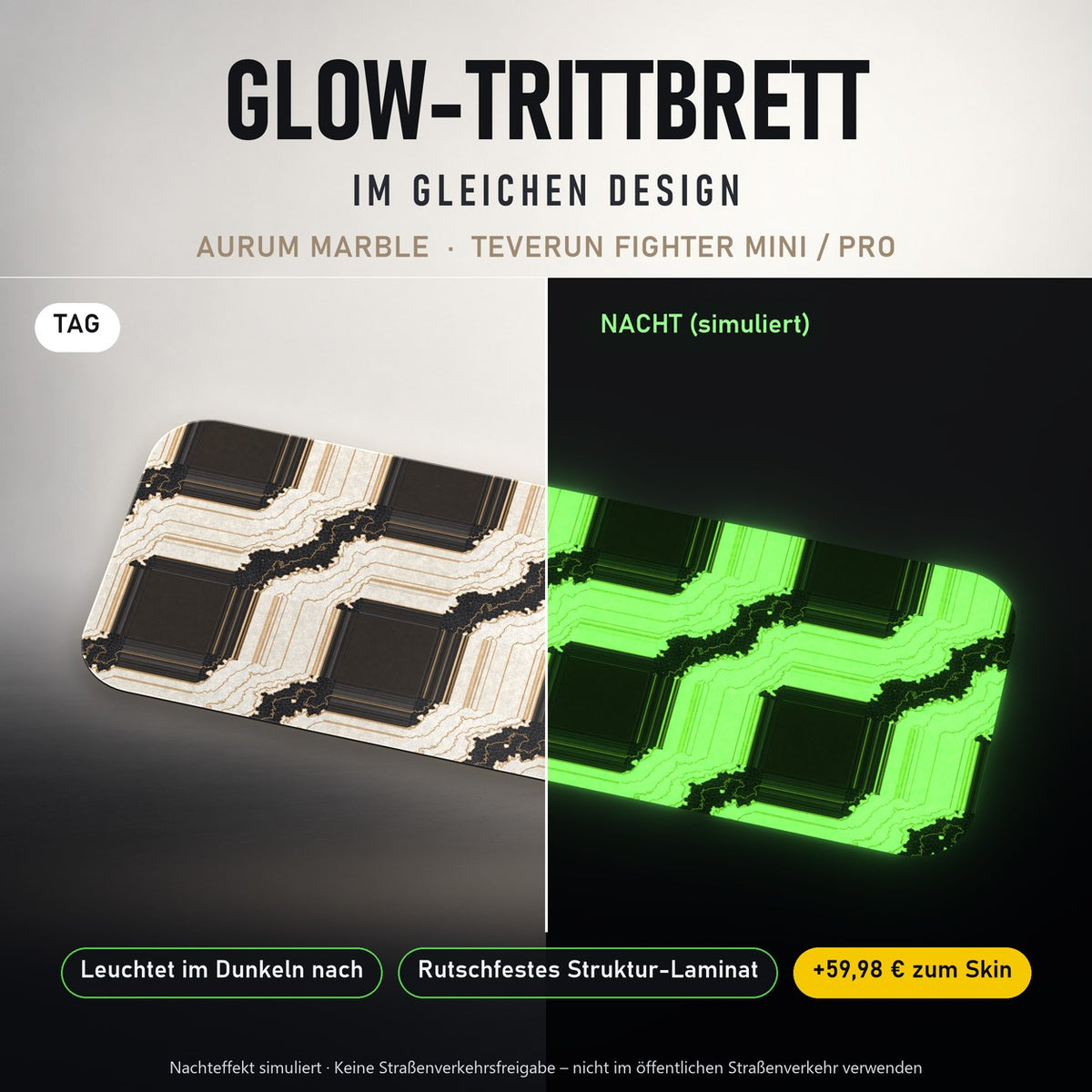 Glow-Trittbrett – AURUM MARBLE, Tag/Nacht