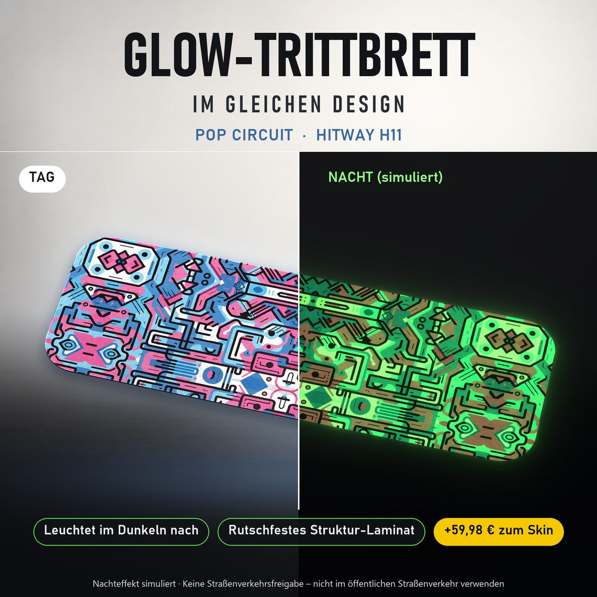 Glow-Trittbrett – POP CIRCUIT, Tag/Nacht