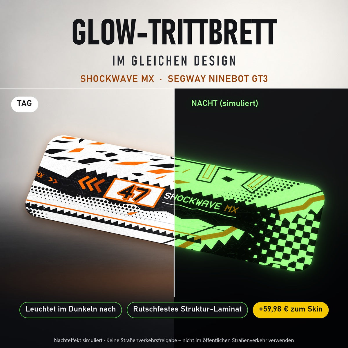Glow-Trittbrett – SHOCKWAVE MX, Tag/Nacht