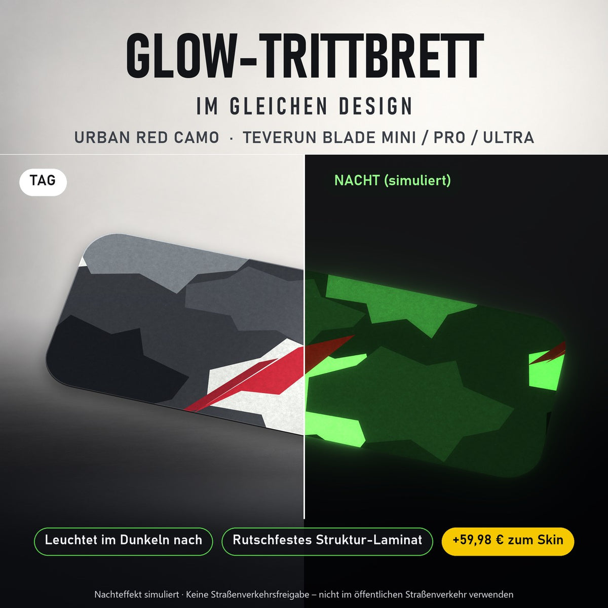 Glow-Trittbrett – URBAN RED CAMO, Tag/Nacht