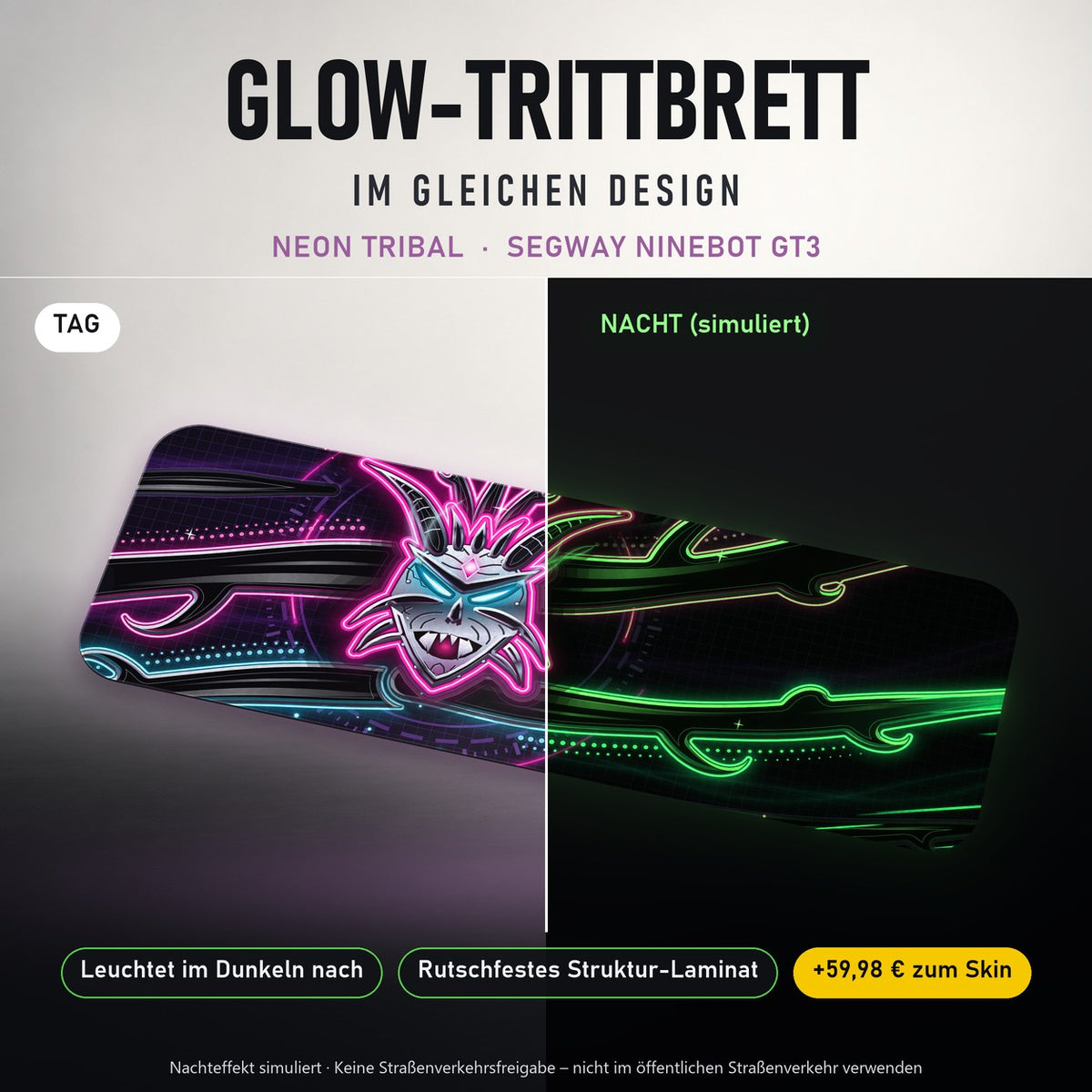 Glow-Trittbrett – NEON TRIBAL, Tag/Nacht