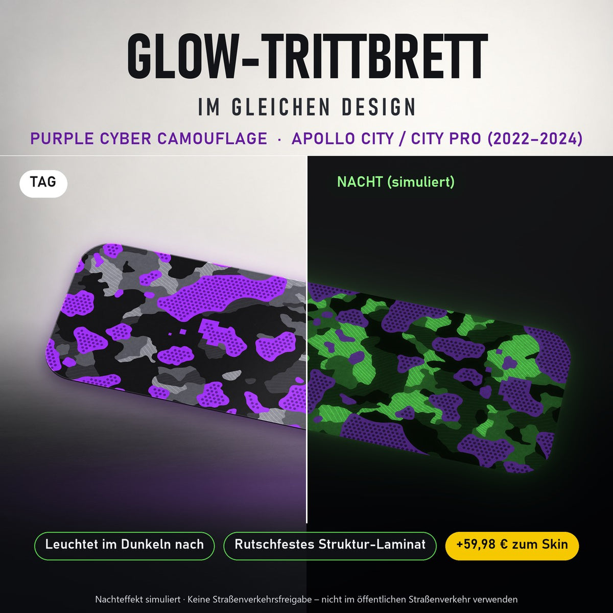 Glow-Trittbrett – PURPLE CYBER CAMOUFLAGE, Tag/Nacht