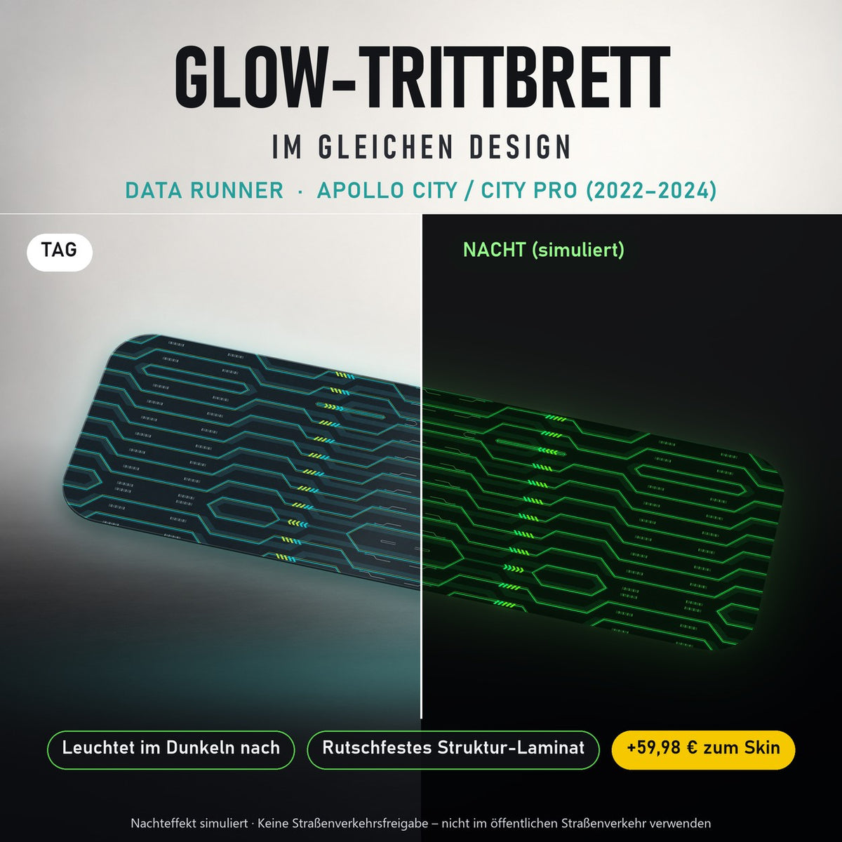 Glow-Trittbrett – DATA RUNNER, Tag/Nacht