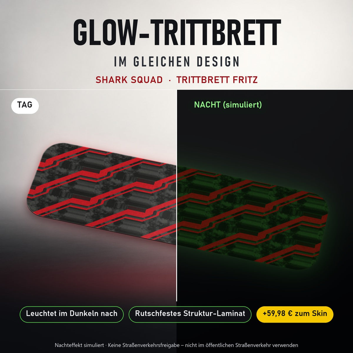 Glow-Trittbrett – SHARK SQUAD, Tag/Nacht