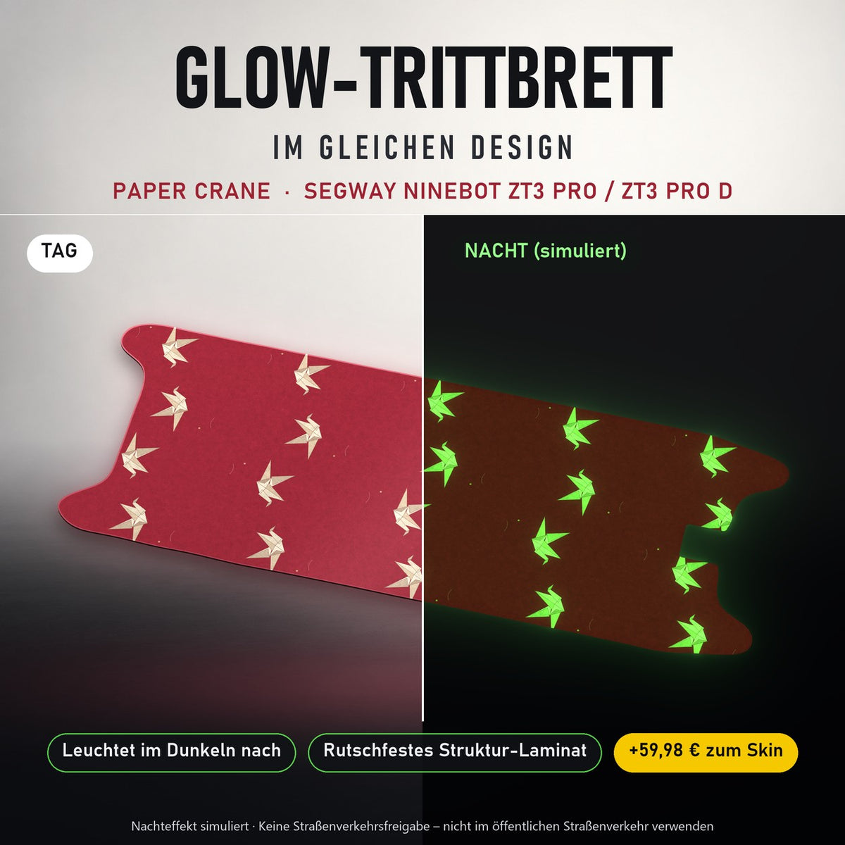 Glow-Trittbrett – PAPER CRANE, Tag/Nacht