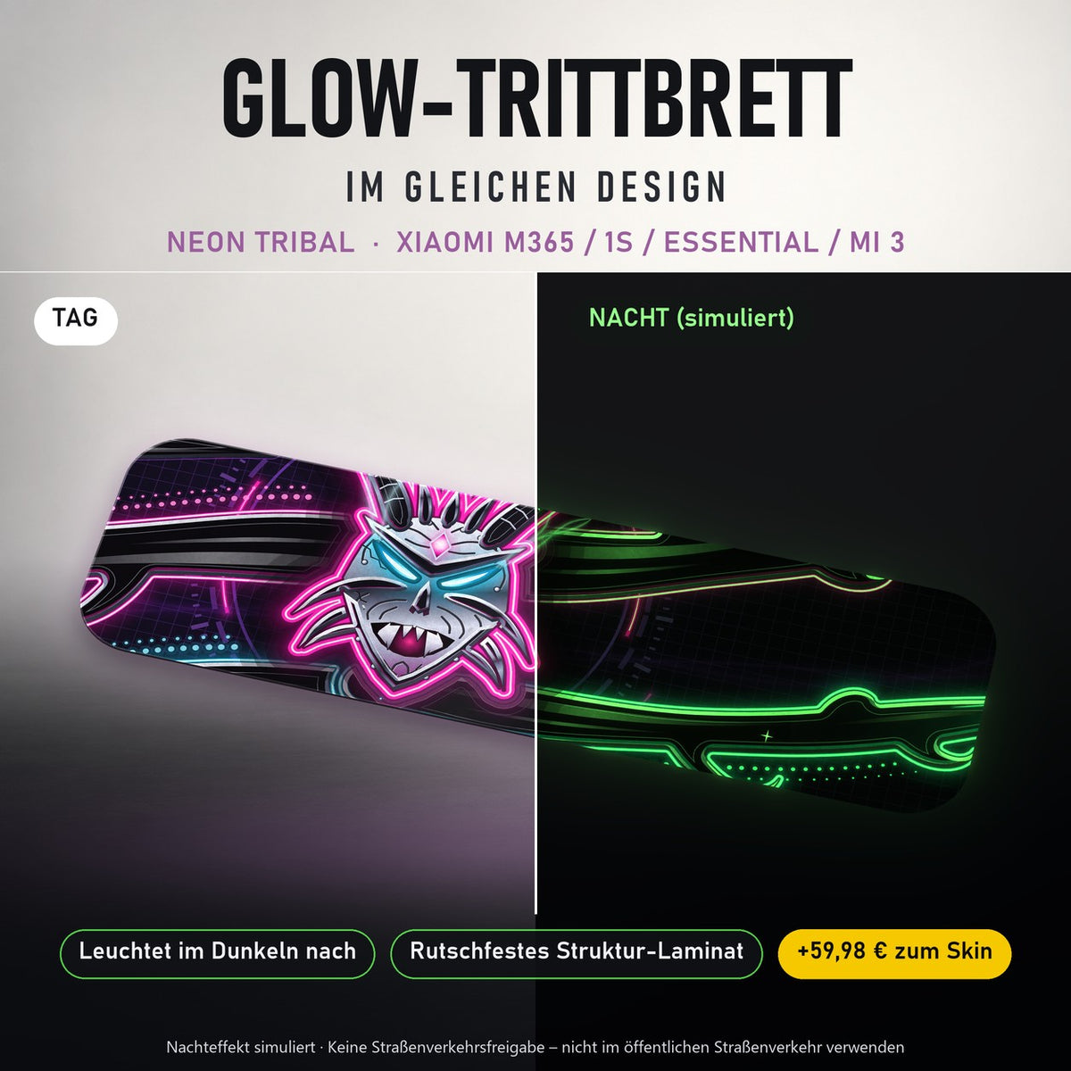Glow-Trittbrett – NEON TRIBAL, Tag/Nacht