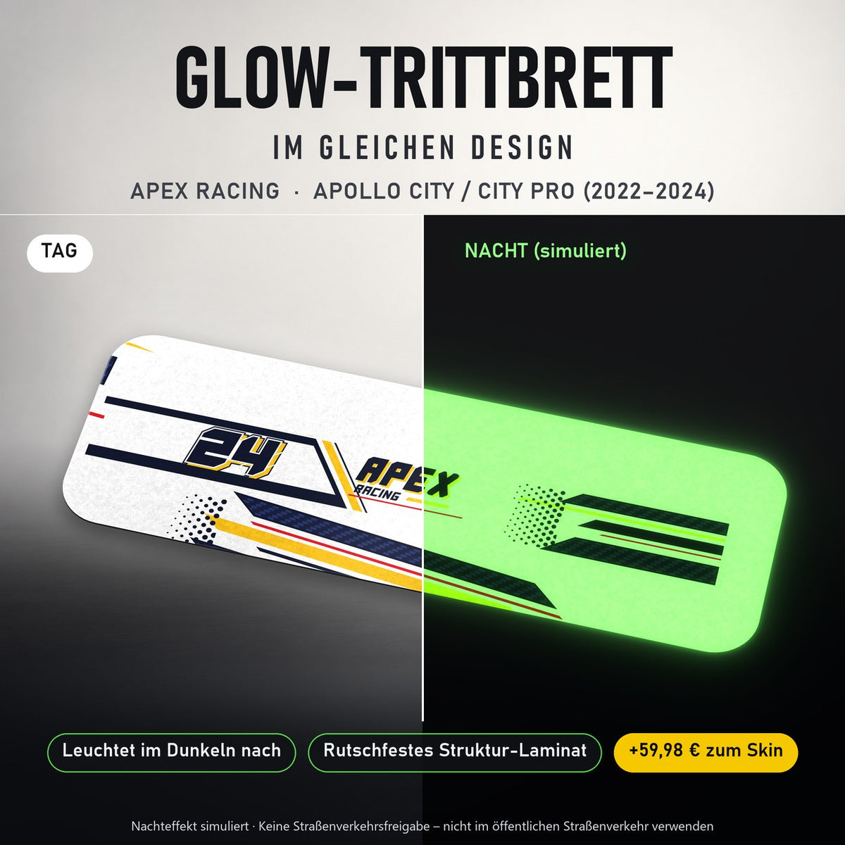 Glow-Trittbrett – APEX RACING, Tag/Nacht