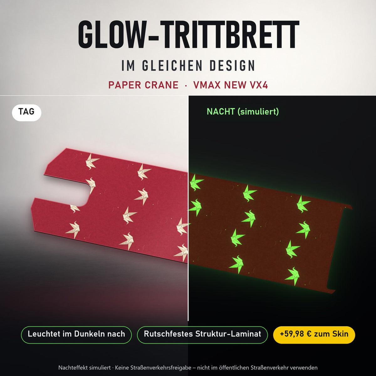 Glow-Trittbrett – PAPER CRANE, Tag/Nacht