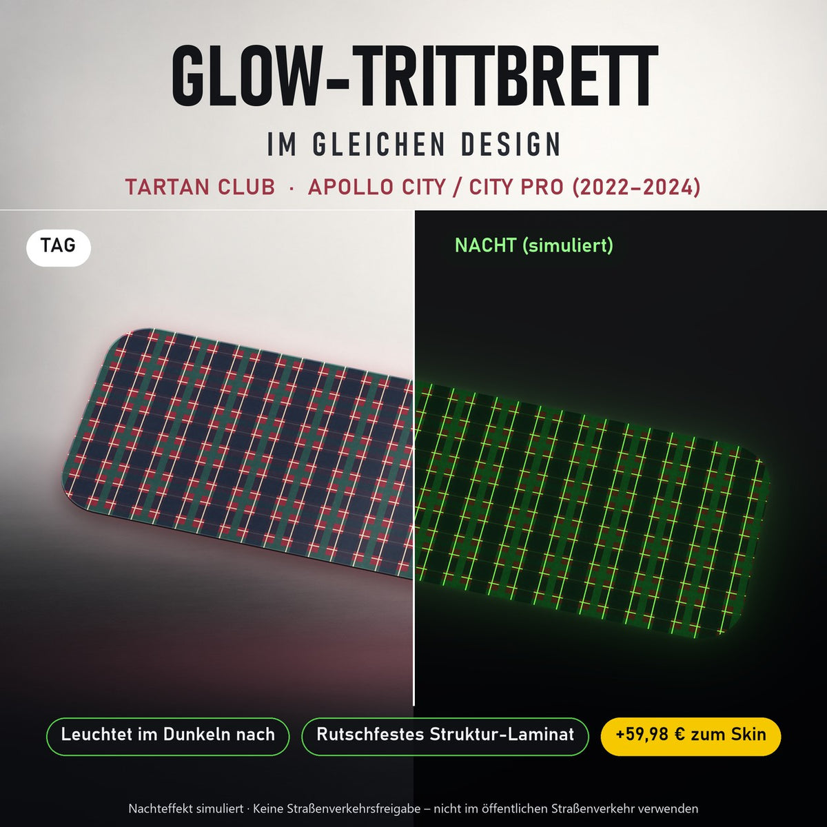 Glow-Trittbrett – TARTAN CLUB, Tag/Nacht