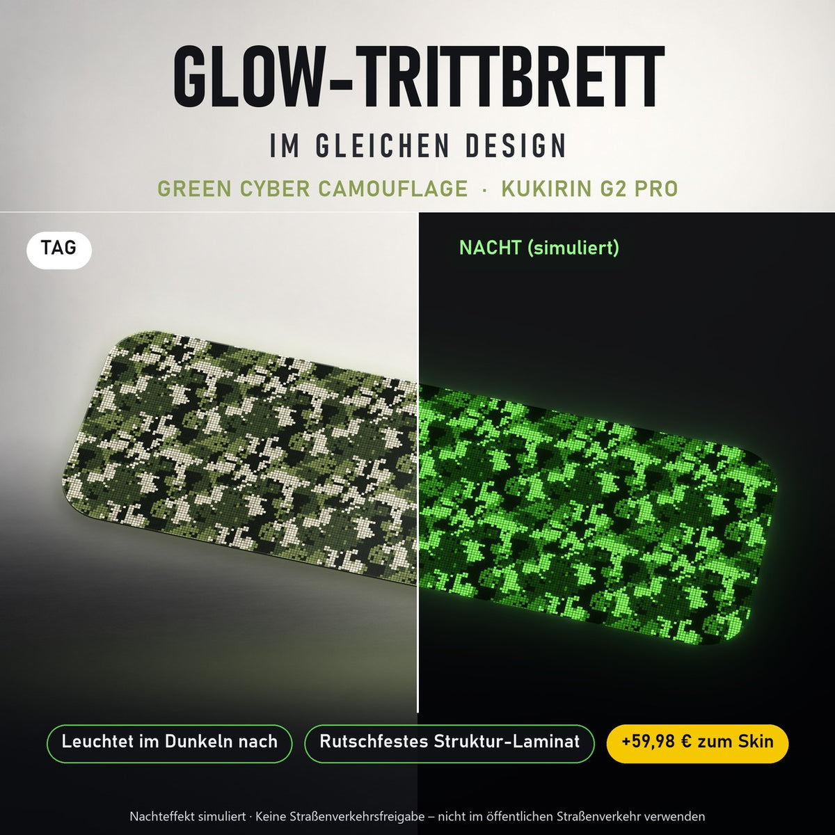 Glow-Trittbrett – GREEN CYBER CAMOUFLAGE, Tag/Nacht