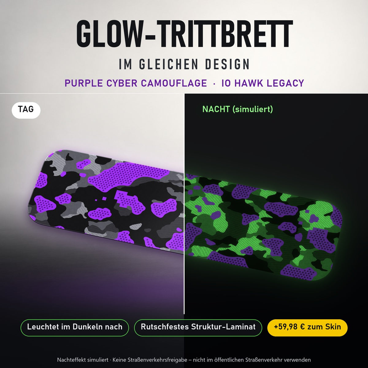 Glow-Trittbrett – PURPLE CYBER CAMOUFLAGE, Tag/Nacht