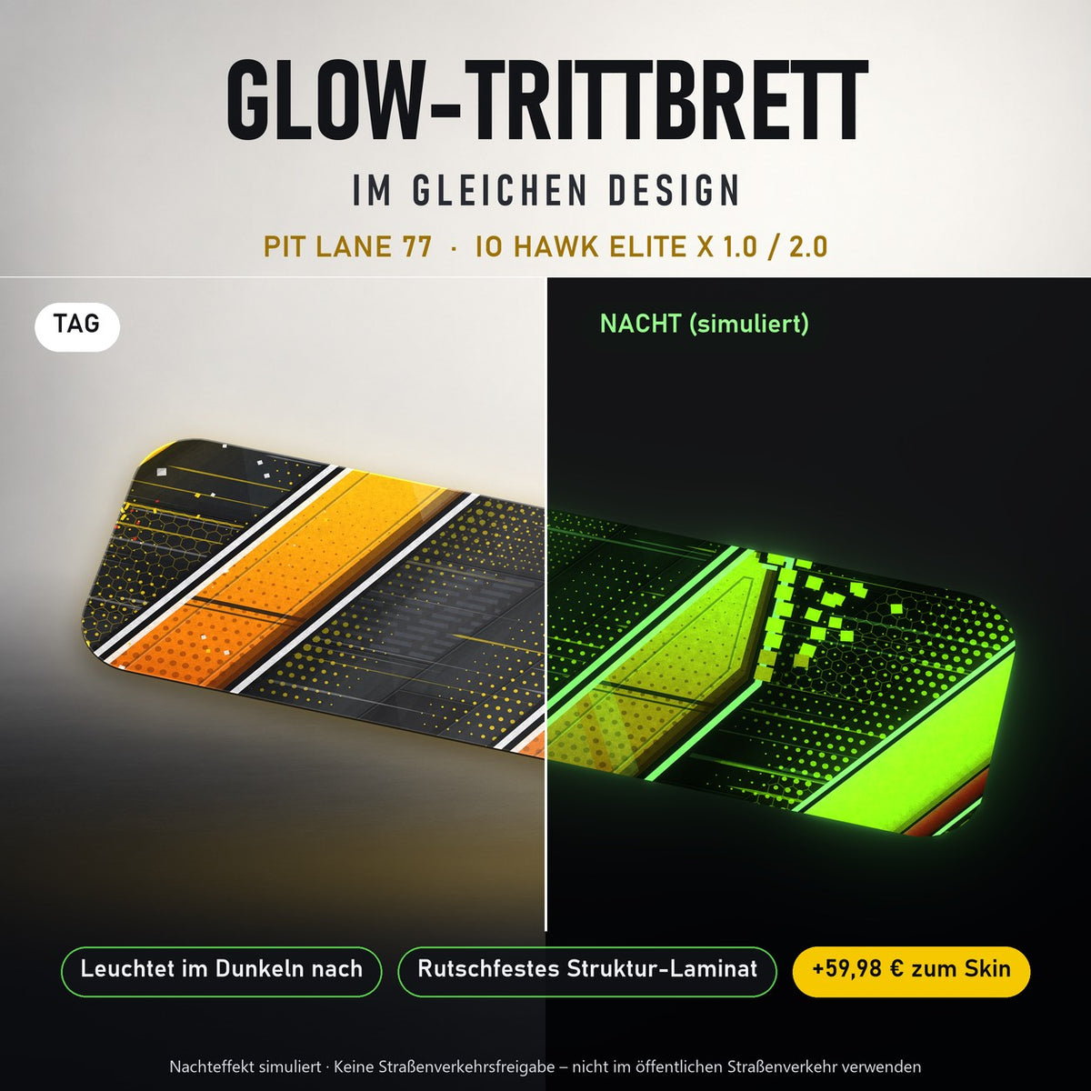 Glow-Trittbrett – PIT LANE 77, Tag/Nacht