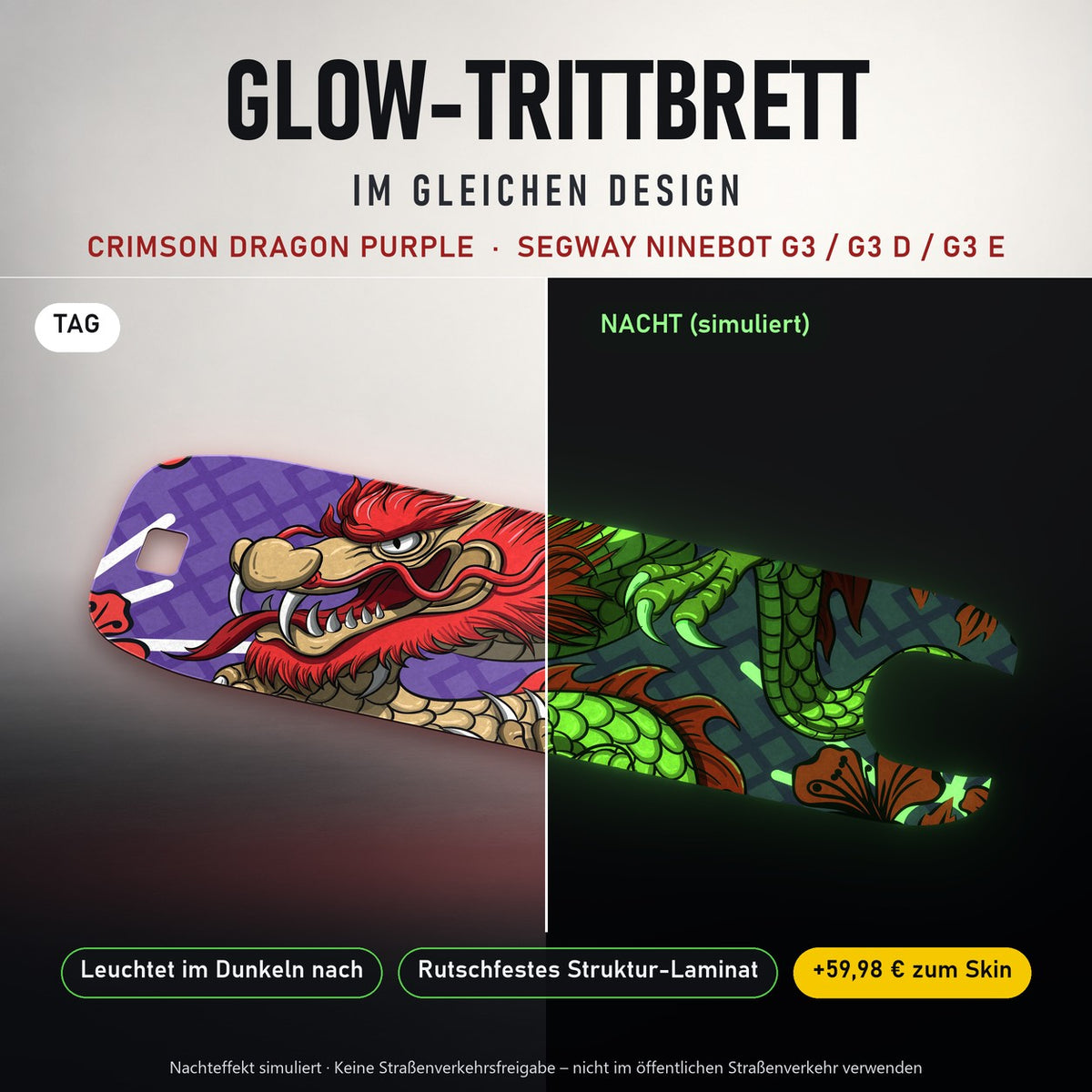 Glow-Trittbrett – CRIMSON DRAGON PURPLE, Tag/Nacht