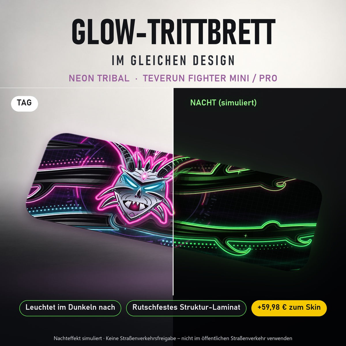 Glow-Trittbrett – NEON TRIBAL, Tag/Nacht
