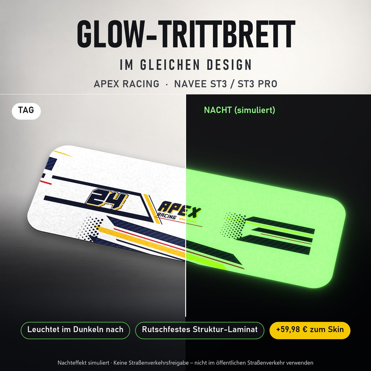 Glow-Trittbrett – APEX RACING, Tag/Nacht