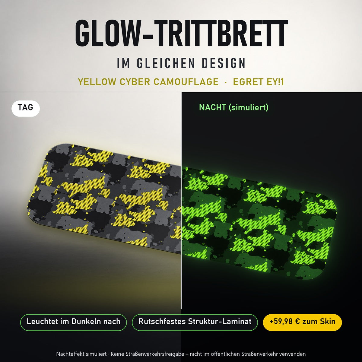 Glow-Trittbrett – YELLOW CYBER CAMOUFLAGE, Tag/Nacht