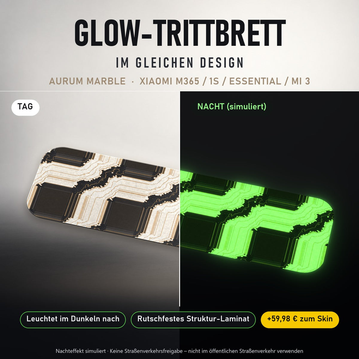 Glow-Trittbrett – AURUM MARBLE, Tag/Nacht