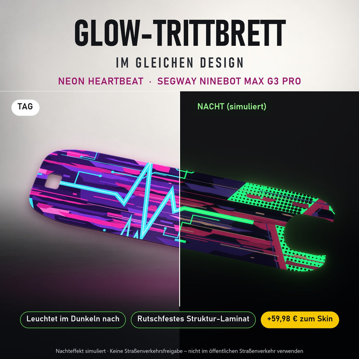 Glow-Trittbrett – NEON HEARTBEAT, Tag/Nacht