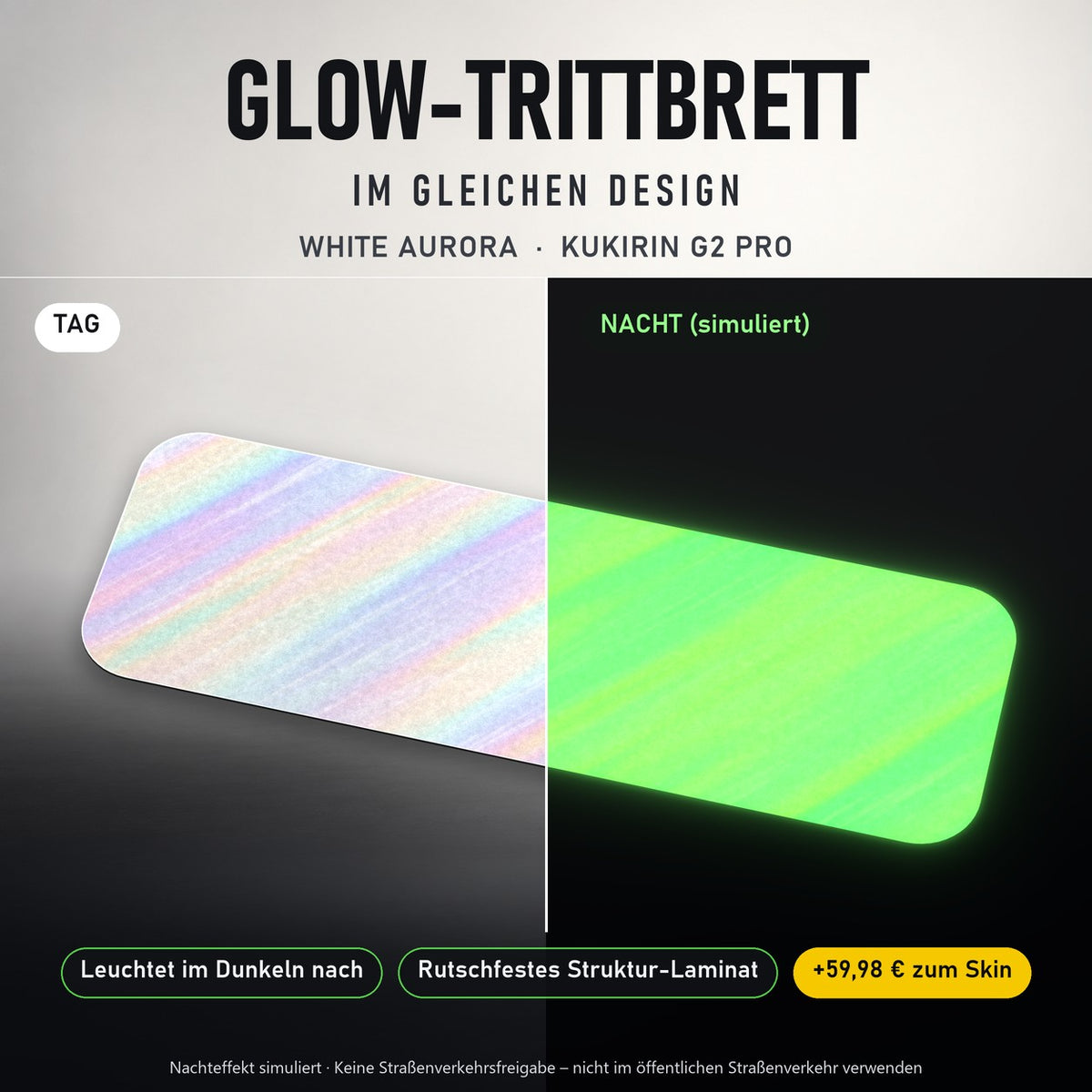 Glow-Trittbrett – WHITE AURORA, Tag/Nacht