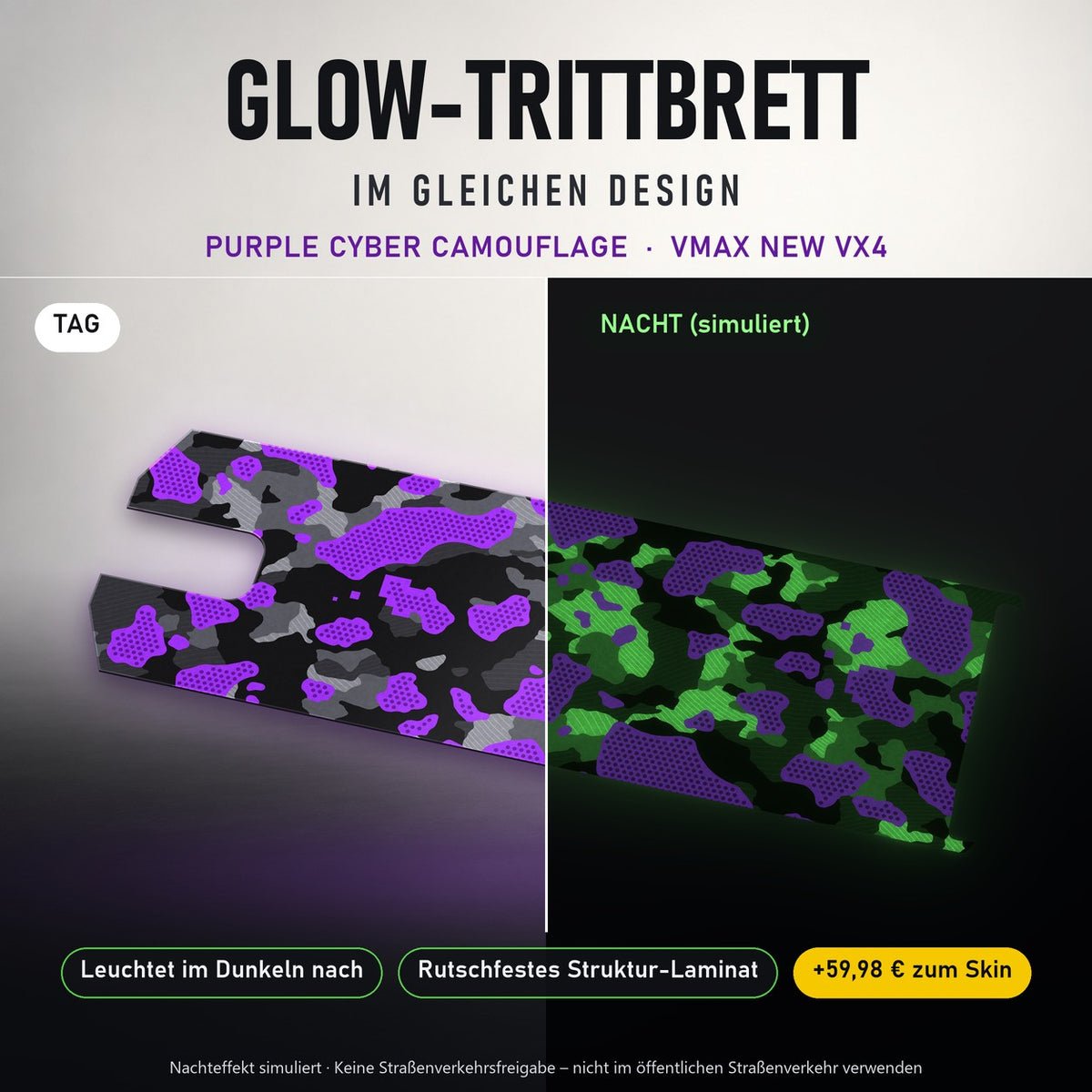 Glow-Trittbrett – PURPLE CYBER CAMOUFLAGE, Tag/Nacht