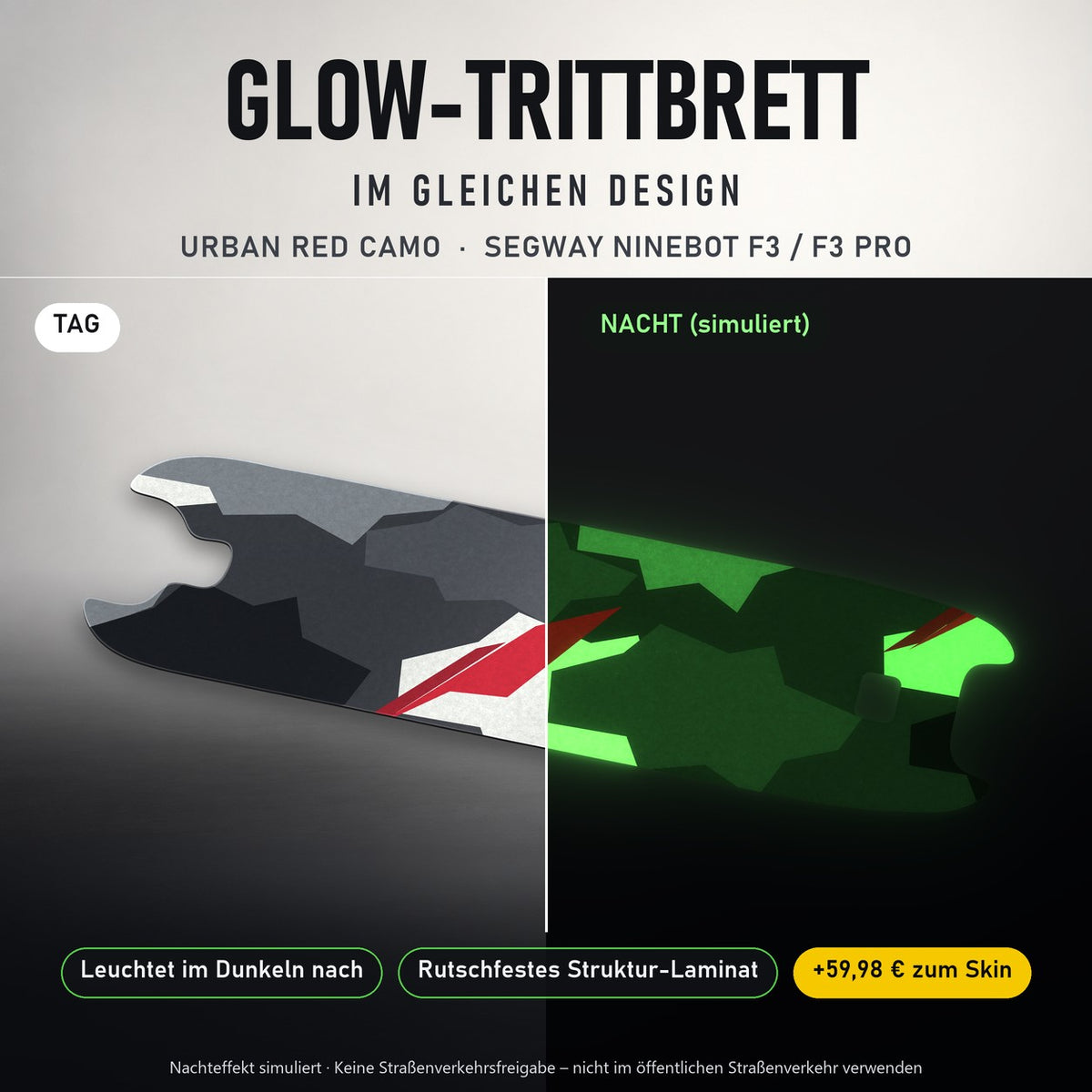 Glow-Trittbrett – URBAN RED CAMO, Tag/Nacht