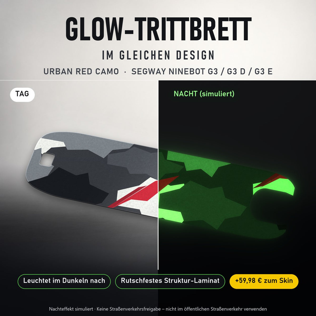 Glow-Trittbrett – URBAN RED CAMO, Tag/Nacht