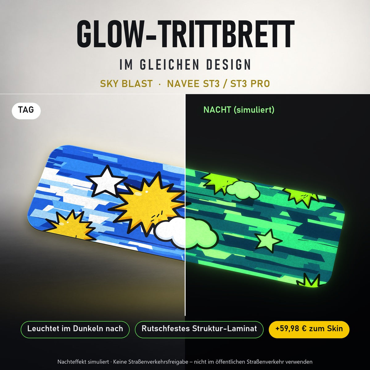Glow-Trittbrett – SKY BLAST, Tag/Nacht