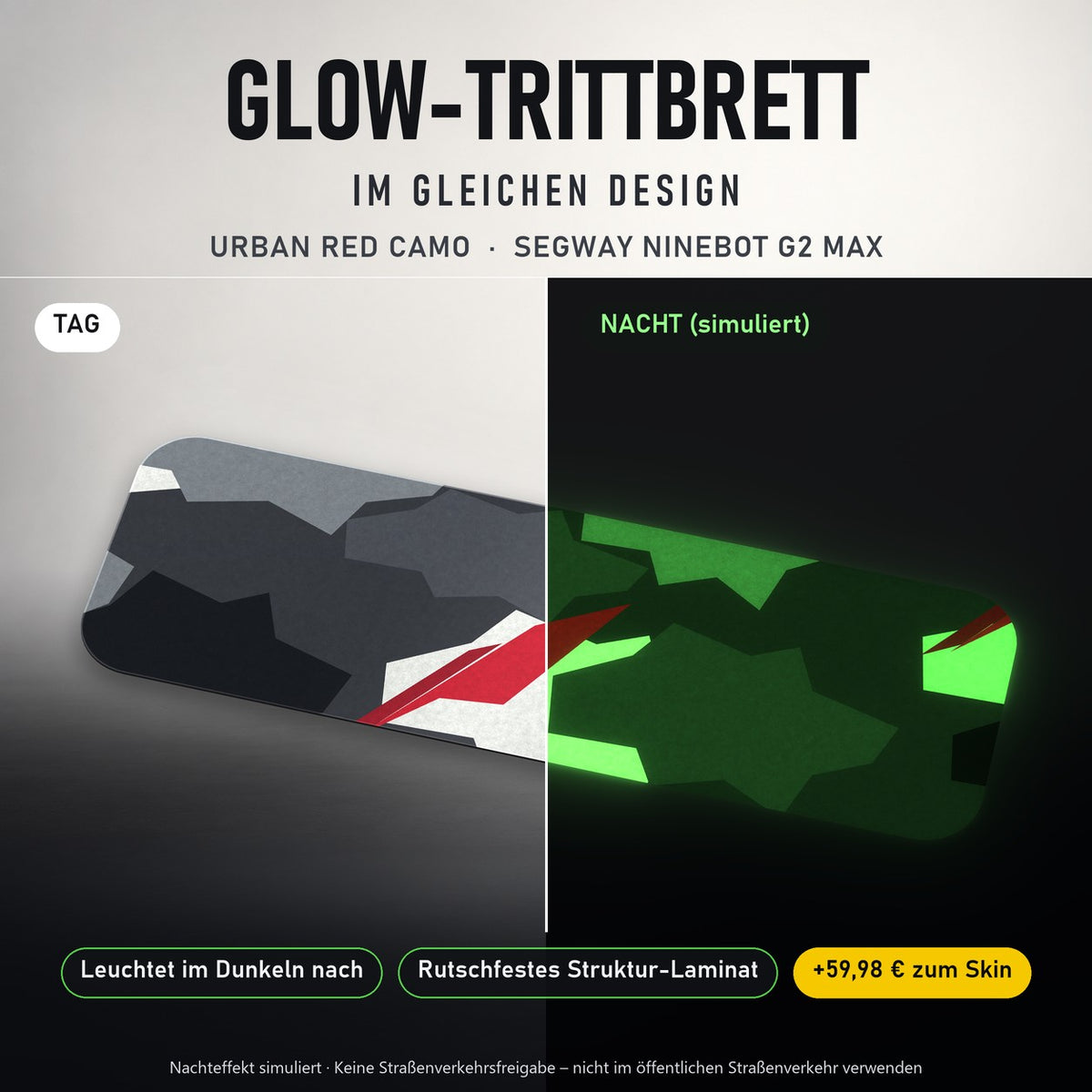Glow-Trittbrett – URBAN RED CAMO, Tag/Nacht