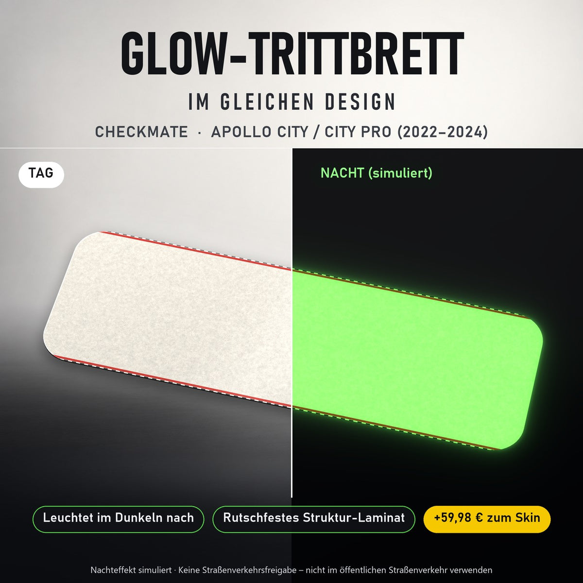 Glow-Trittbrett – CHECKMATE, Tag/Nacht