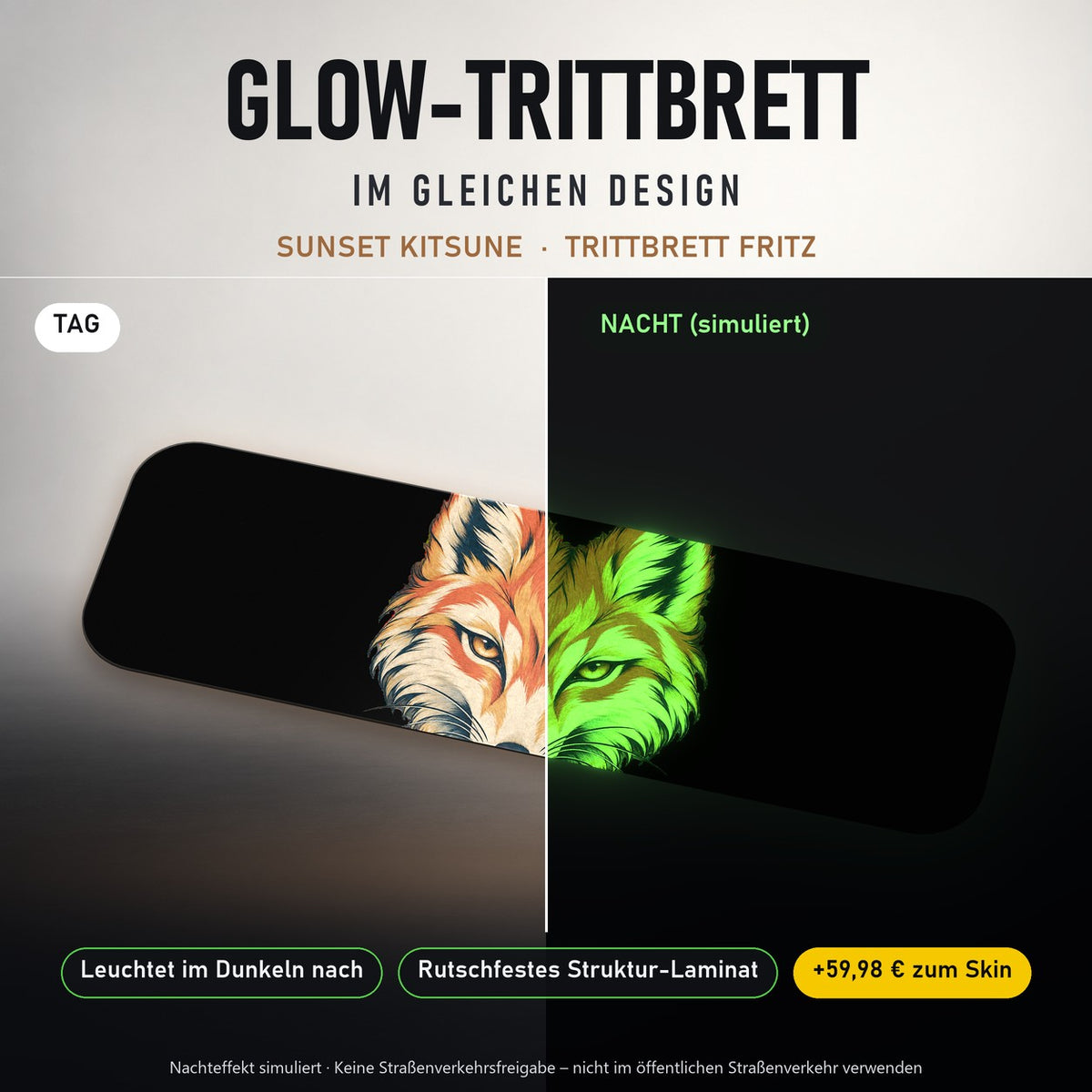 Glow-Trittbrett – SUNSET KITSUNE, Tag/Nacht