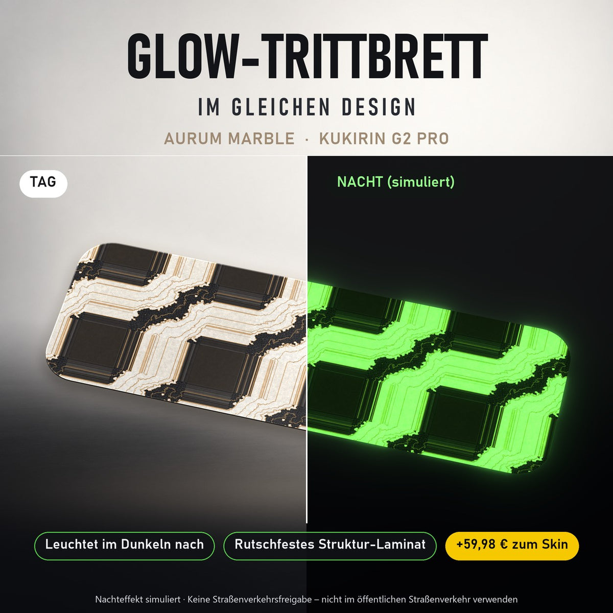 Glow-Trittbrett – AURUM MARBLE, Tag/Nacht