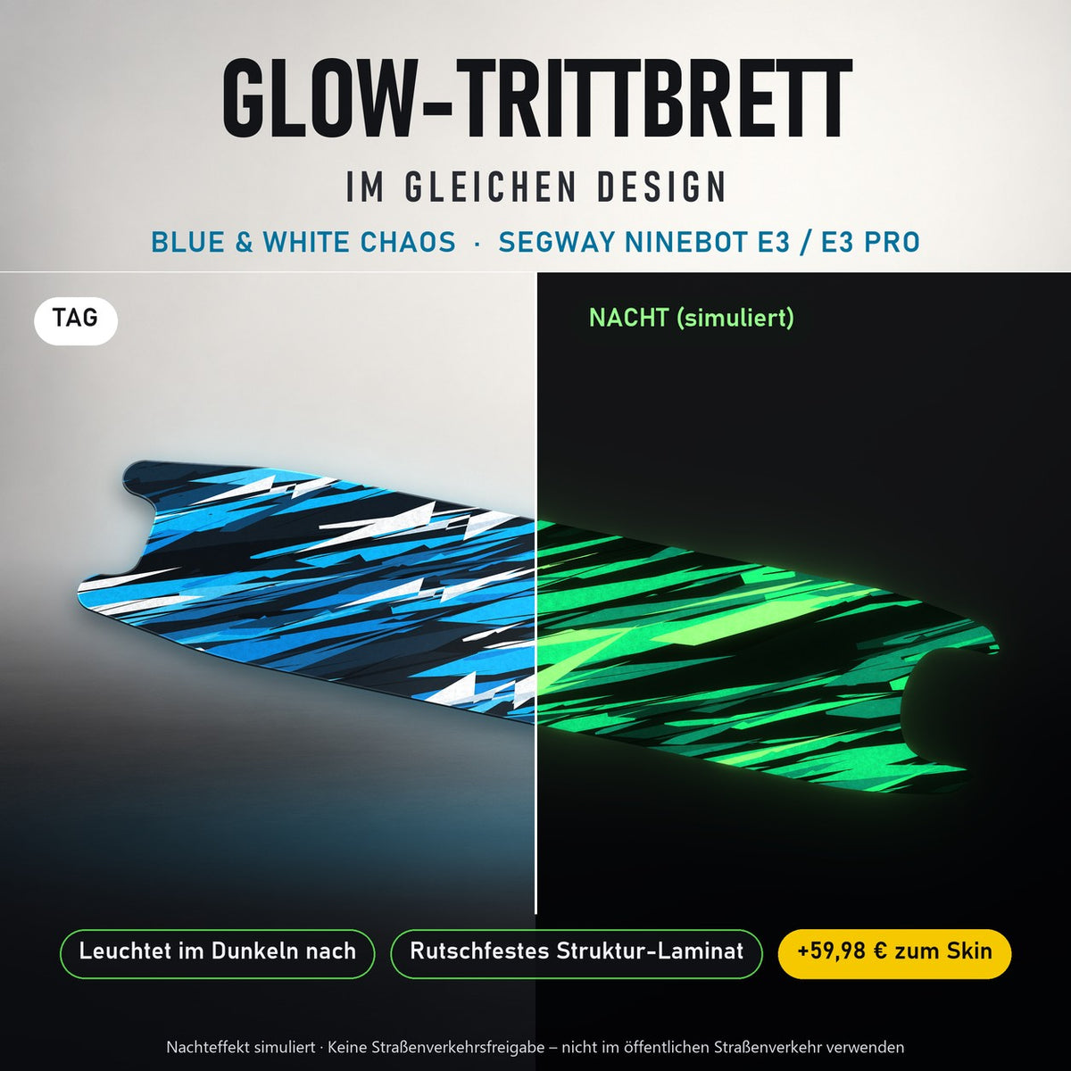 Glow-Trittbrett – BLUE & WHITE CHAOS, Tag/Nacht