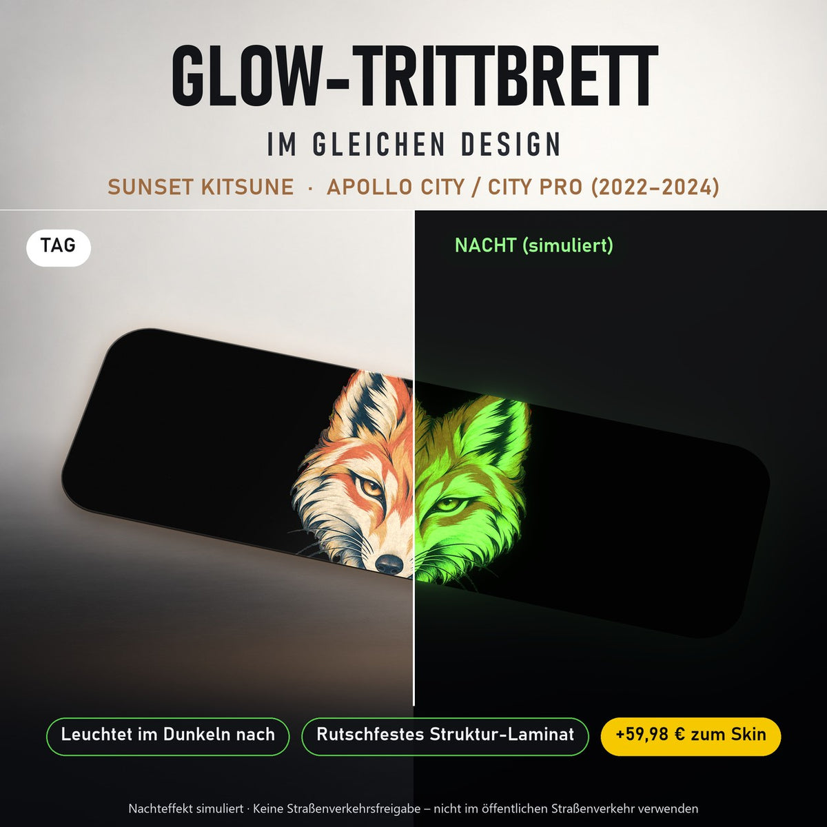 Glow-Trittbrett – SUNSET KITSUNE, Tag/Nacht