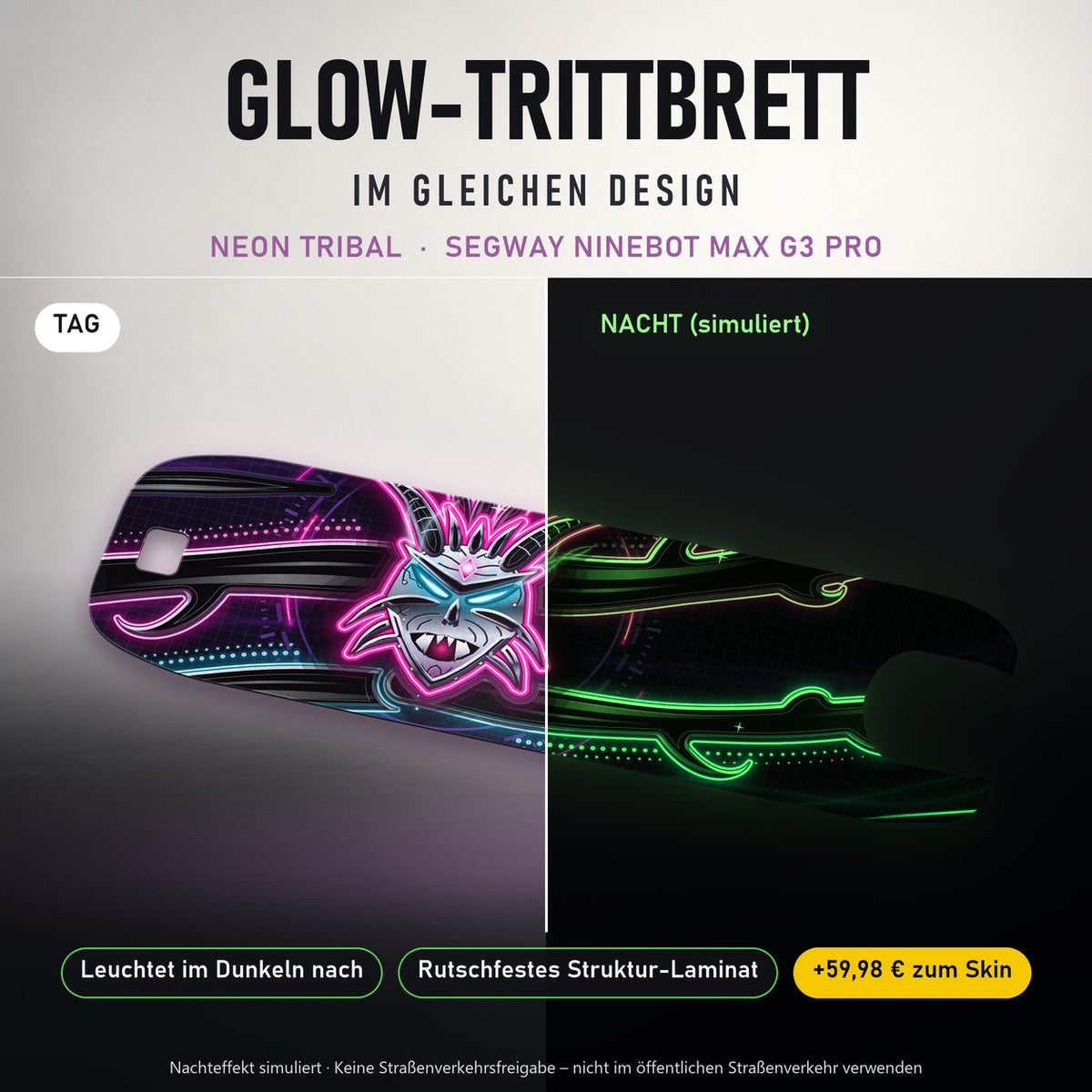 Glow-Trittbrett – NEON TRIBAL, Tag/Nacht