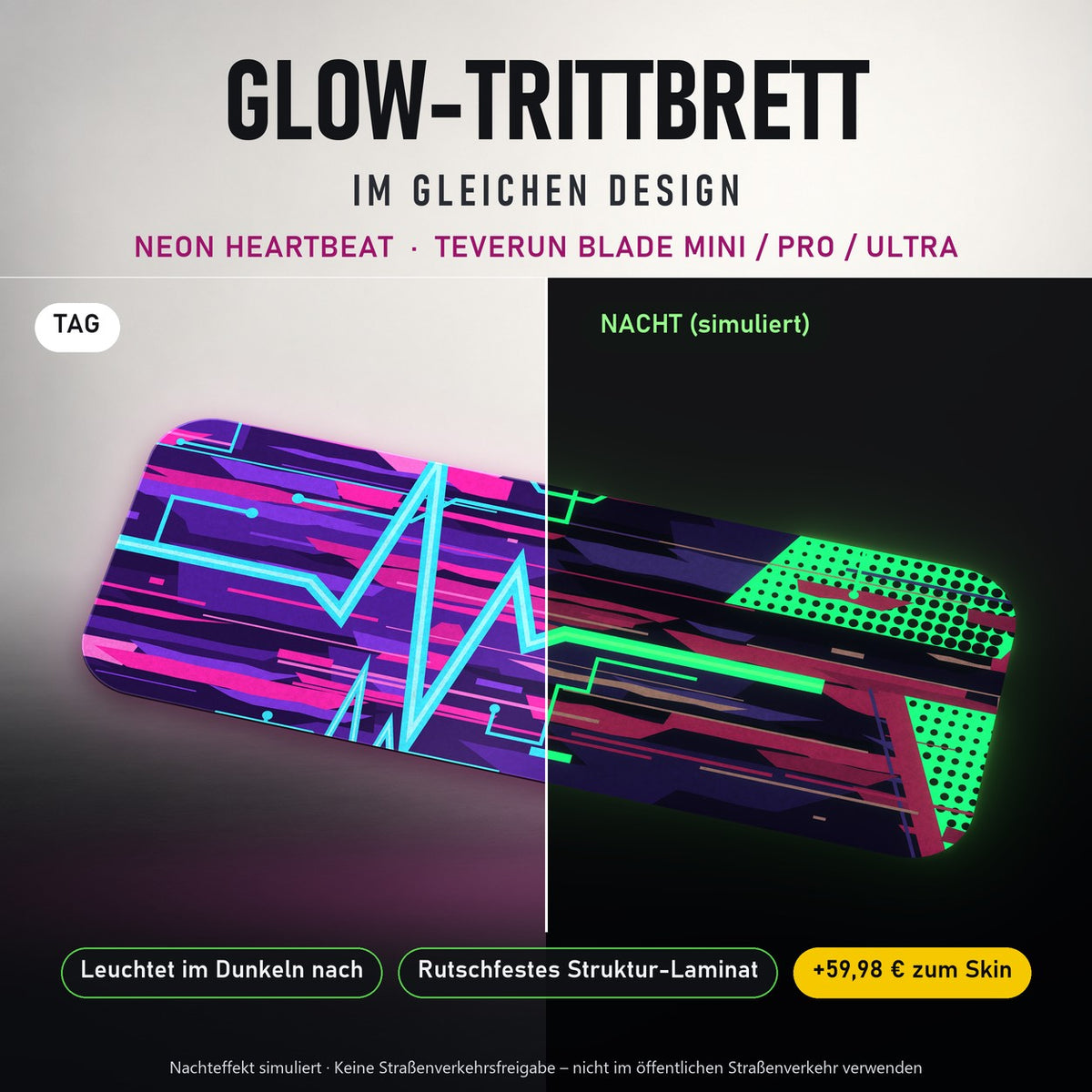 Glow-Trittbrett – NEON HEARTBEAT, Tag/Nacht